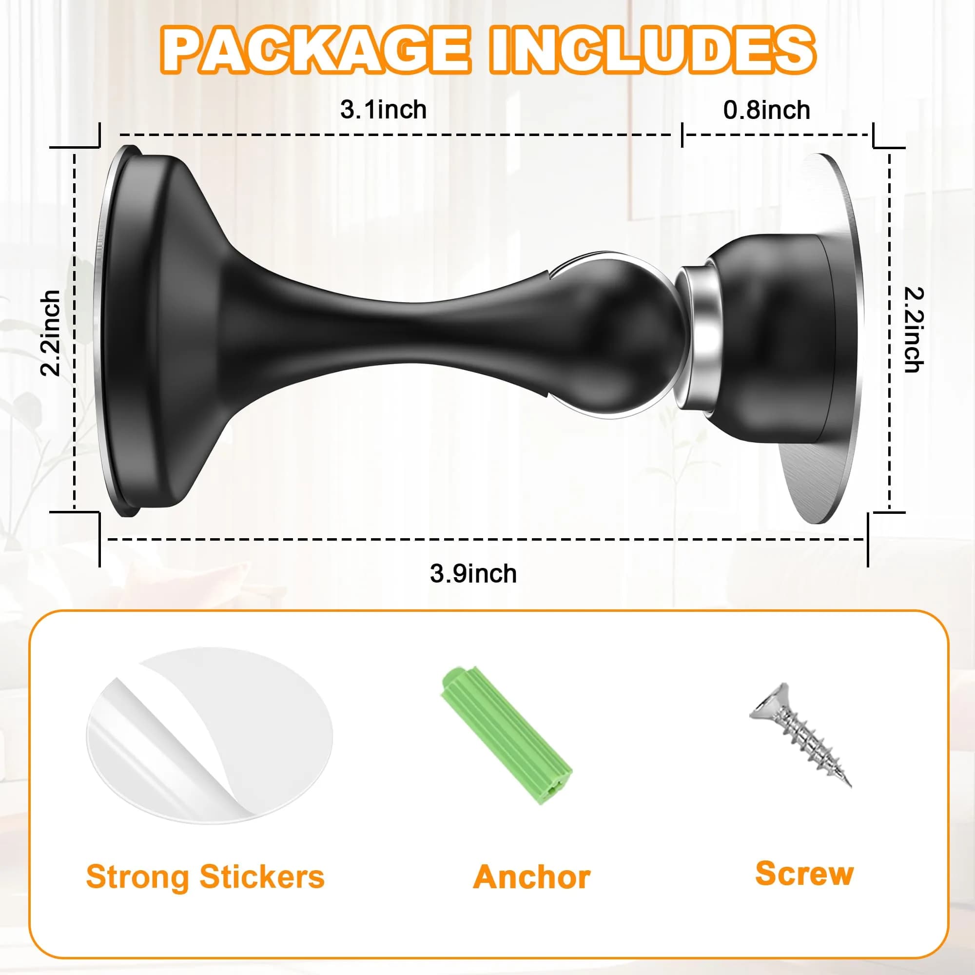 Crosize Magnetic Door Stopper 4 Pack Black | Strong Magnetism for Wall & Floor Mounting - view 5