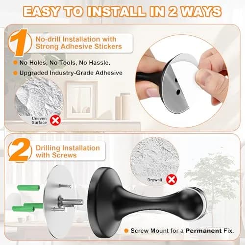 Crosize Magnetic Door Stoppers 4 Pack, Stainless Steel Door Holder with Adhesive Tape | Modern Black Finish thumbnail 3