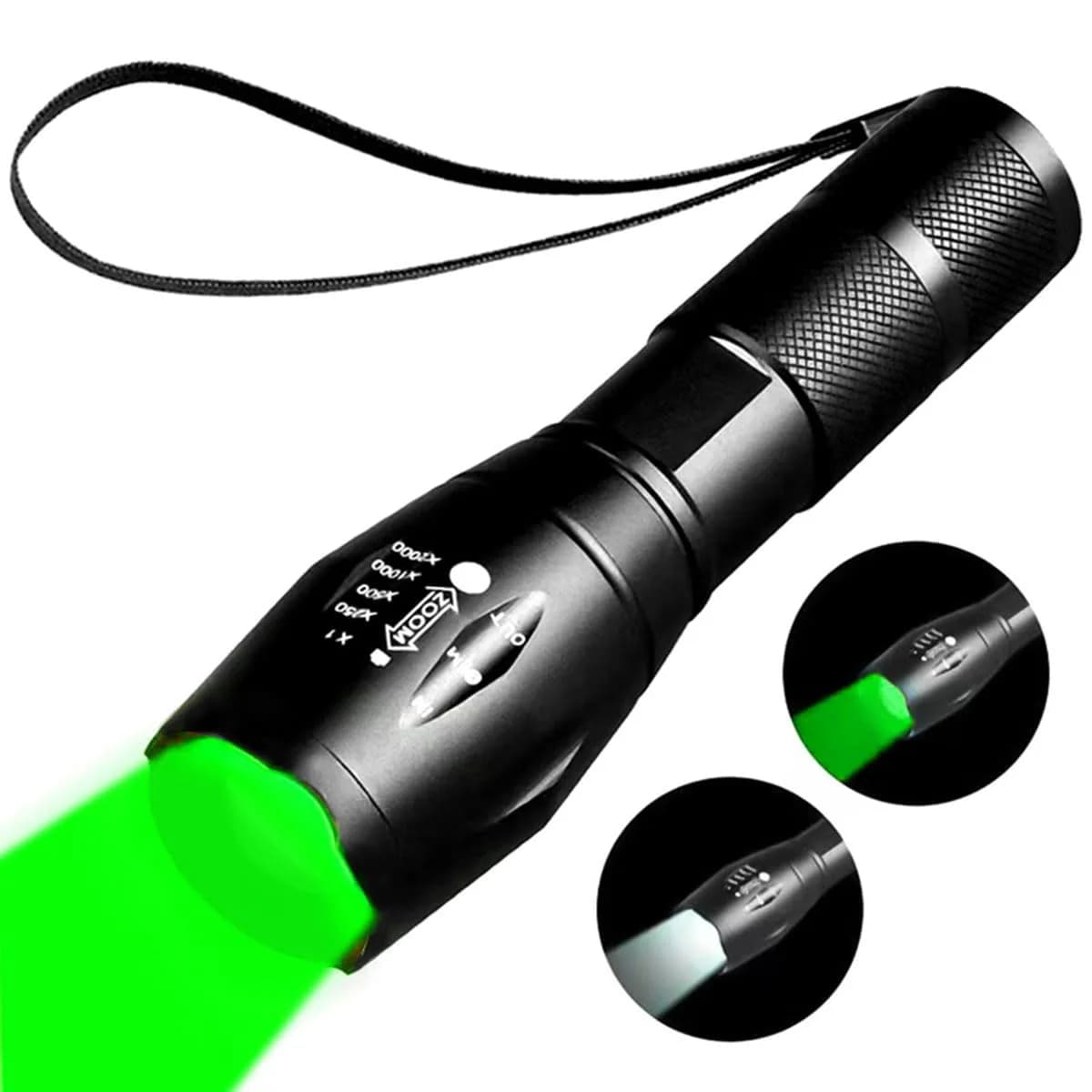 YZYOE 2-in-1 White & Green Light Flashlight 12.5cm (4.92in) | Rechargeable Zoom Tactical Outdoor Torch thumbnail 1
