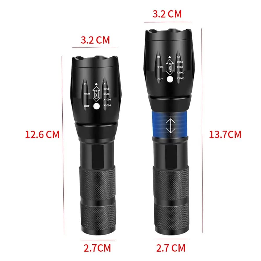 YZYOE 2-in-1 White & Green Light Flashlight 12.5cm (4.92in) | Rechargeable Zoom Tactical Outdoor Torch thumbnail 6