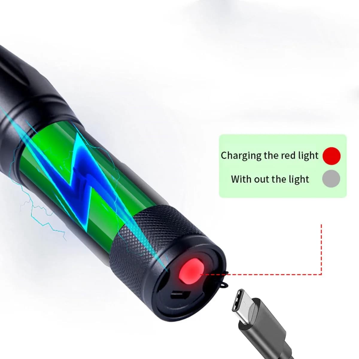 YZYOE 2-in-1 White & Green Light Flashlight 12.5cm (4.92in) | Rechargeable Zoom Tactical Outdoor Torch thumbnail 5