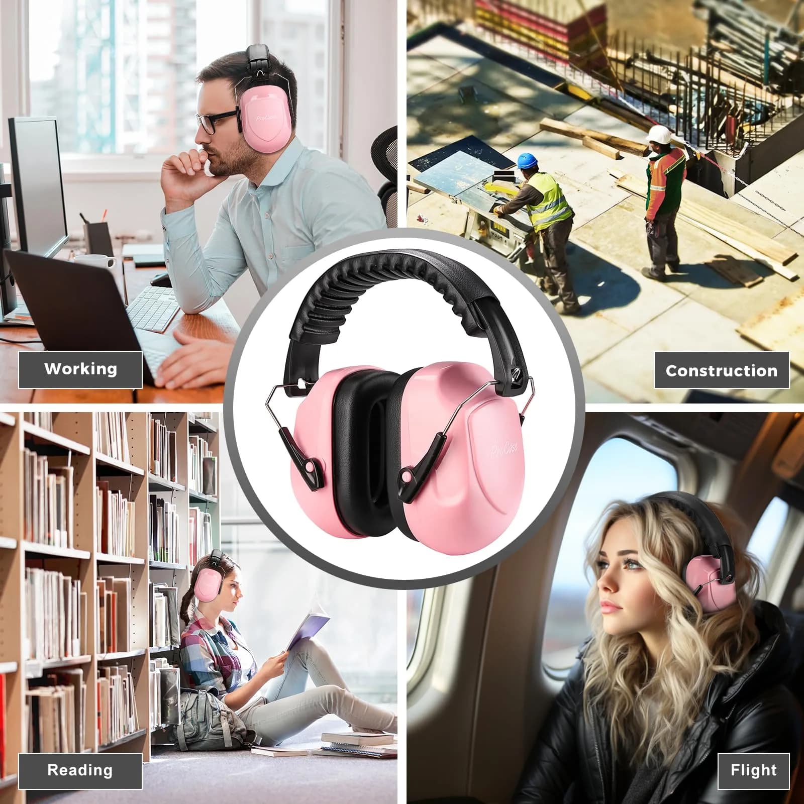 ProCase NRR 28dB Noise Reduction Ear Muffs, Foldable Adjustable Passive Noise Cancelling Headphones for Adults Kids Autism, Hearing Protection for Shooting, Construction, Mowing, Studying -Pink | 28 dB Noise Reduction - view 8