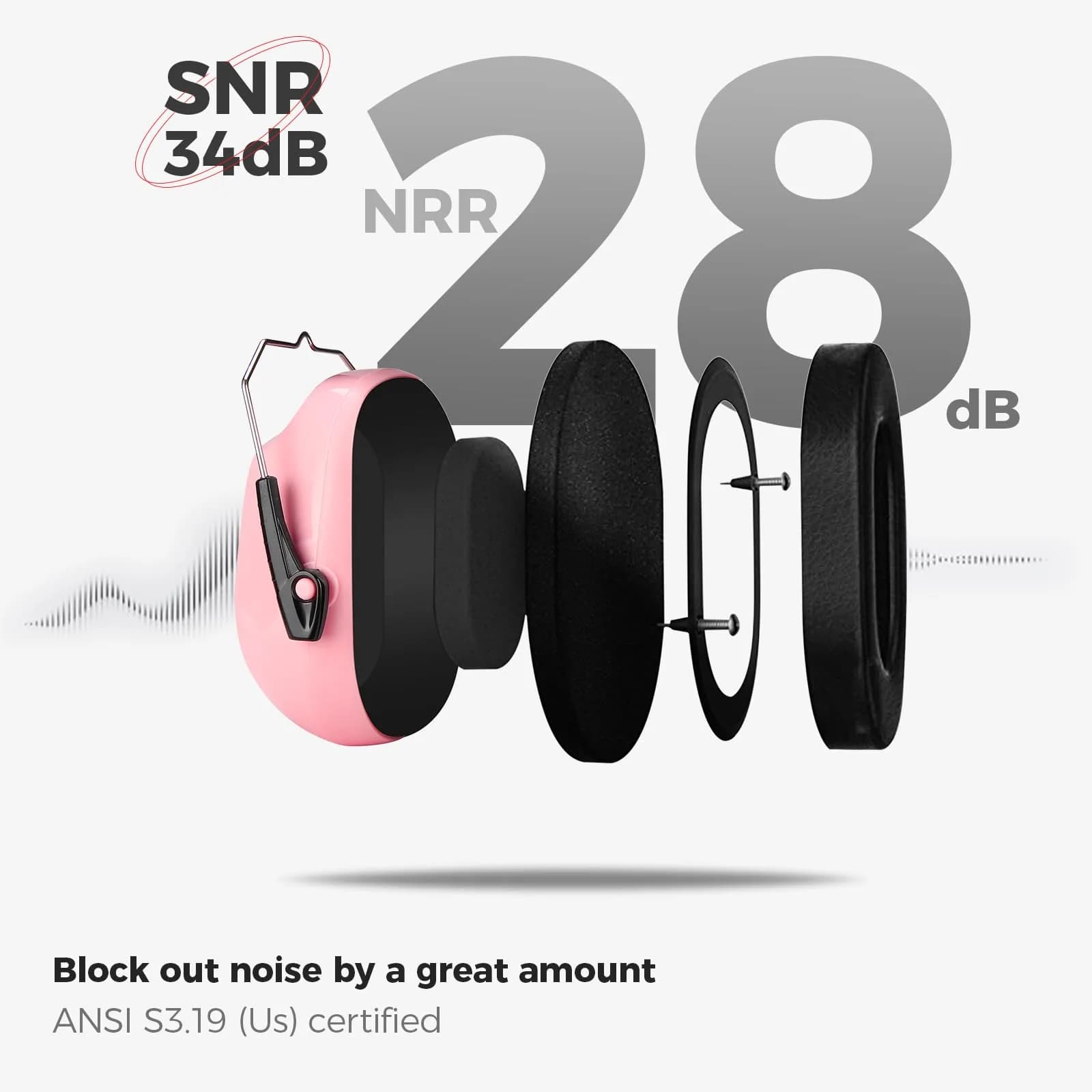 ProCase NRR 28dB Noise Reduction Ear Muffs, Foldable Adjustable Passive Noise Cancelling Headphones for Adults Kids Autism, Hearing Protection for Shooting, Construction, Mowing, Studying -Pink | 28 dB Noise Reduction - view 3