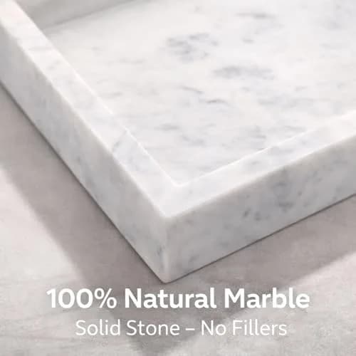 KC KULLICRAFT Natural White Marble Tray 30cm x 20cm (12" x 8") | Elegant Vanity Organizer for India thumbnail 4