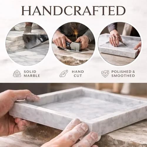 KC KULLICRAFT Natural White Marble Tray 30cm x 20cm (12" x 8") | Elegant Vanity Organizer for India thumbnail 5