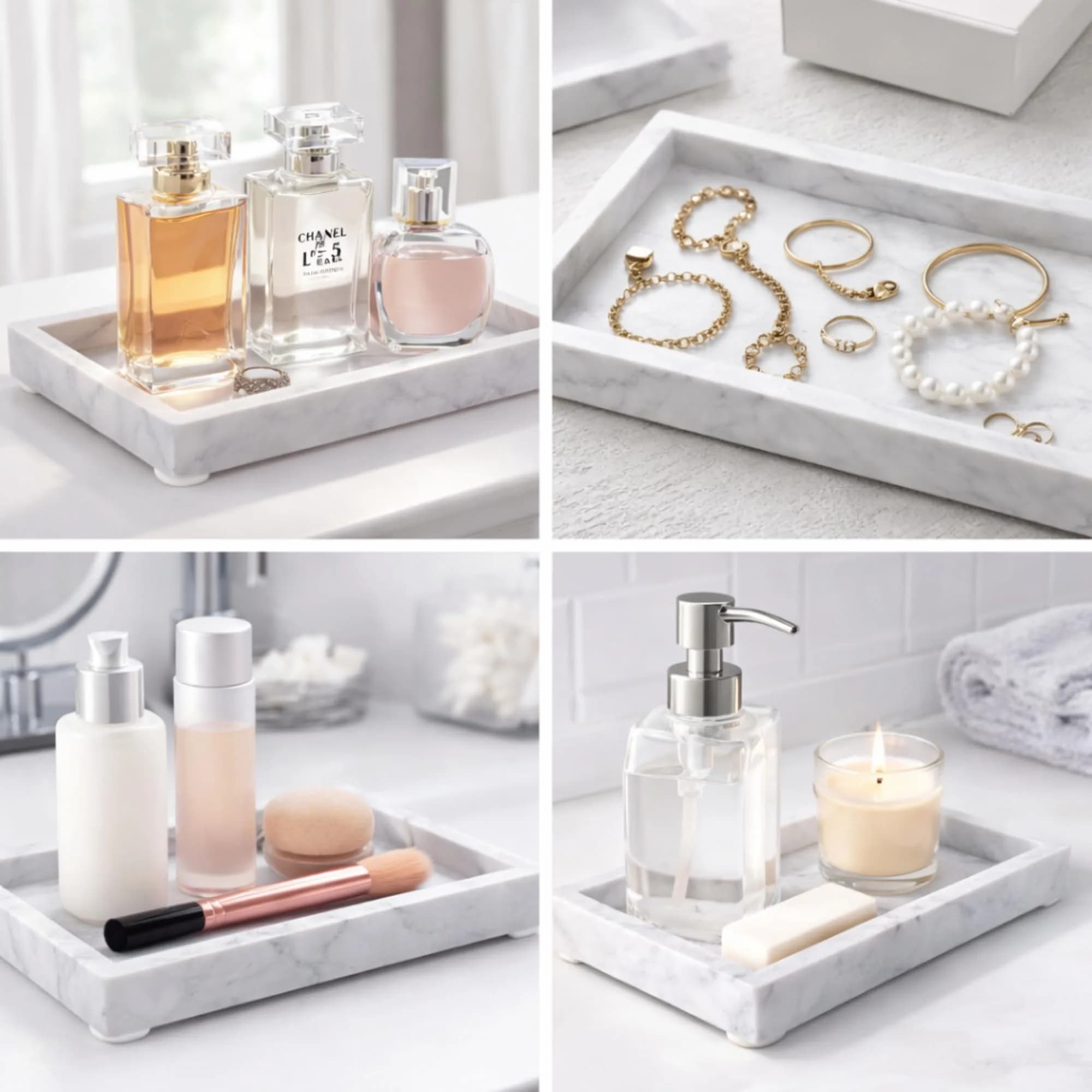 KC KULLICRAFT Natural White Marble Tray 30cm x 20cm (12" x 8") | Elegant Vanity Organizer for India - view 7