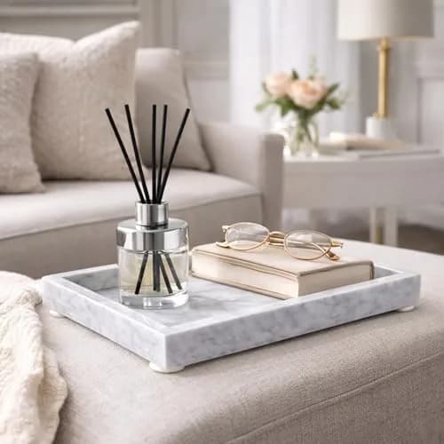 KC KULLICRAFT Natural White Marble Tray 30cm x 20cm (12" x 8") | Elegant Vanity Organizer for India thumbnail 9