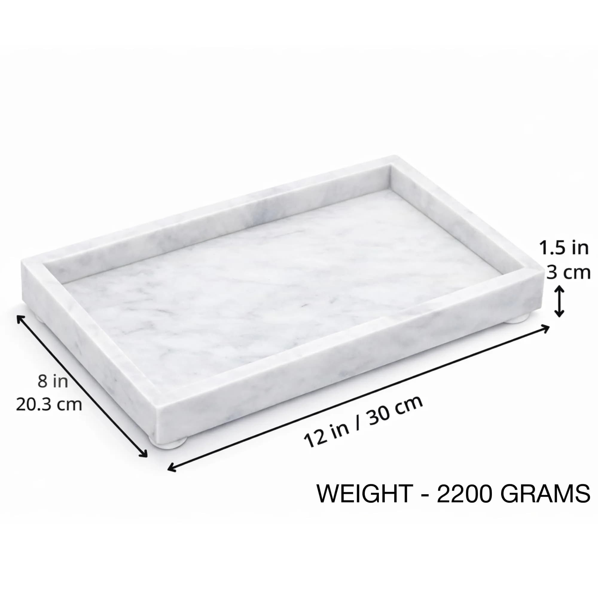 KC KULLICRAFT Natural White Marble Tray 30cm x 20cm (12" x 8") | Elegant Vanity Organizer for India - view 2