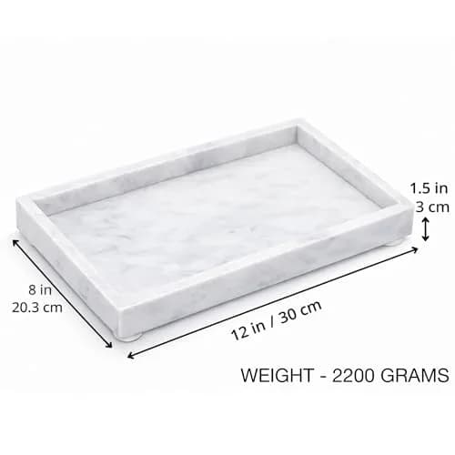 KC KULLICRAFT Natural White Marble Tray 30cm x 20cm (12" x 8") | Elegant Vanity Organizer for India thumbnail 2