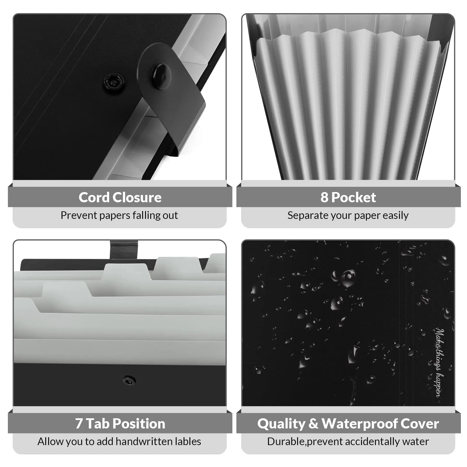 SKYDUE Expanding File Folders with Labels, 4-Pack Black | Portable A4 Letter Size Document Organizer - view 3