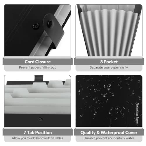 SKYDUE Expanding File Folders with Labels, 4-Pack Black | Portable A4 Letter Size Document Organizer thumbnail 3