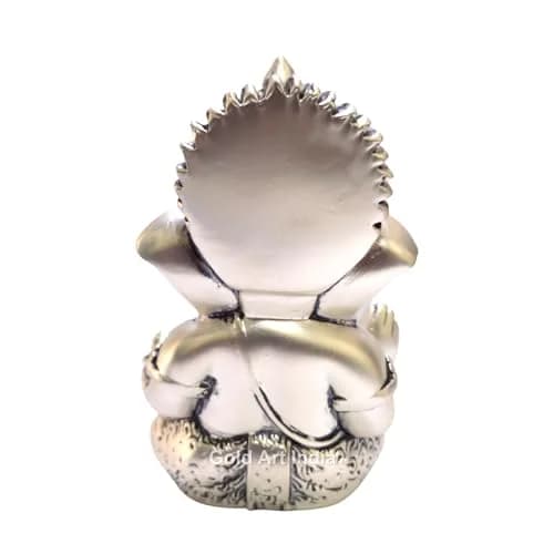 Gold Art India 999 Matte Silver Plated Mukut Ganesha Figurine 8.9 cm (3.5") | Traditional Indian Craftsmanship thumbnail 5