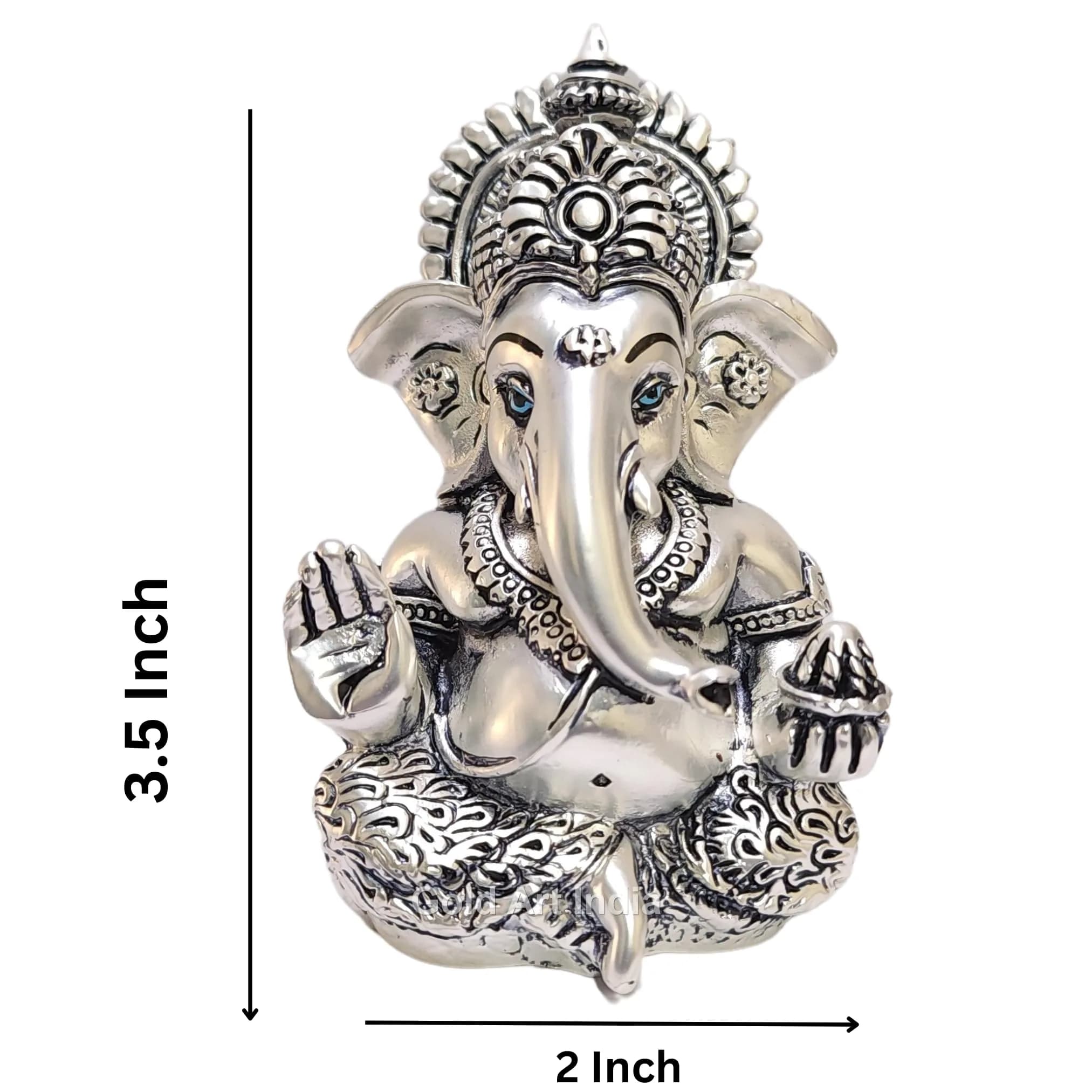 Gold Art India 999 Matte Silver Plated Mukut Ganesha Figurine 8.9 cm (3.5") | Traditional Indian Craftsmanship - view 6