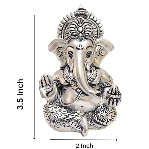 Gold Art India 999 Matte Silver Plated Mukut Ganesha Figurine 8.9 cm (3.5") | Traditional Indian Craftsmanship thumbnail 6