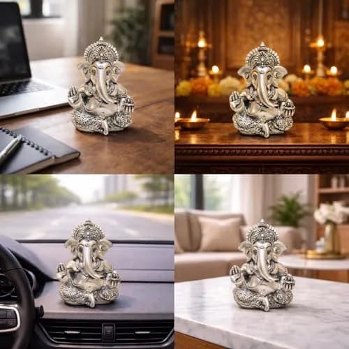 Gold Art India 999 Matte Silver Plated Mukut Ganesha Figurine 8.9 cm (3.5") | Traditional Indian Craftsmanship thumbnail 7