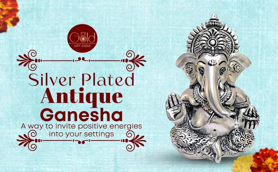 Gold Art India 999 Matte Silver Plated Mukut Ganesha Figurine 8.9 cm (3.5") | Traditional Indian Craftsmanship - view 8