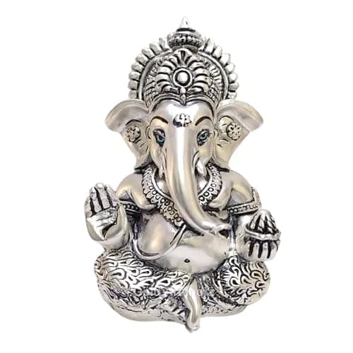Gold Art India 999 Matte Silver Plated Mukut Ganesha Figurine 8.9 cm (3.5") | Traditional Indian Craftsmanship thumbnail 2