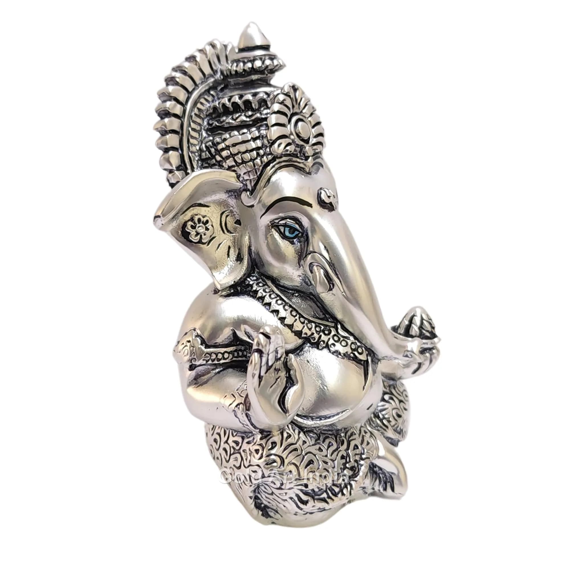 Gold Art India 999 Matte Silver Plated Mukut Ganesha Figurine 8.9 cm (3.5") | Traditional Indian Craftsmanship - view 4