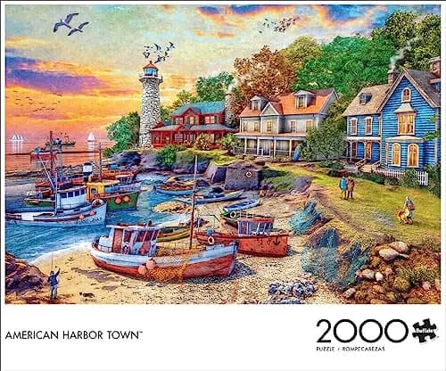 Buffalo Games American Harbor Town 2000 Piece Jigsaw Puzzle 156 g (5.5 oz) | Educational Puzzle with Poster thumbnail 1