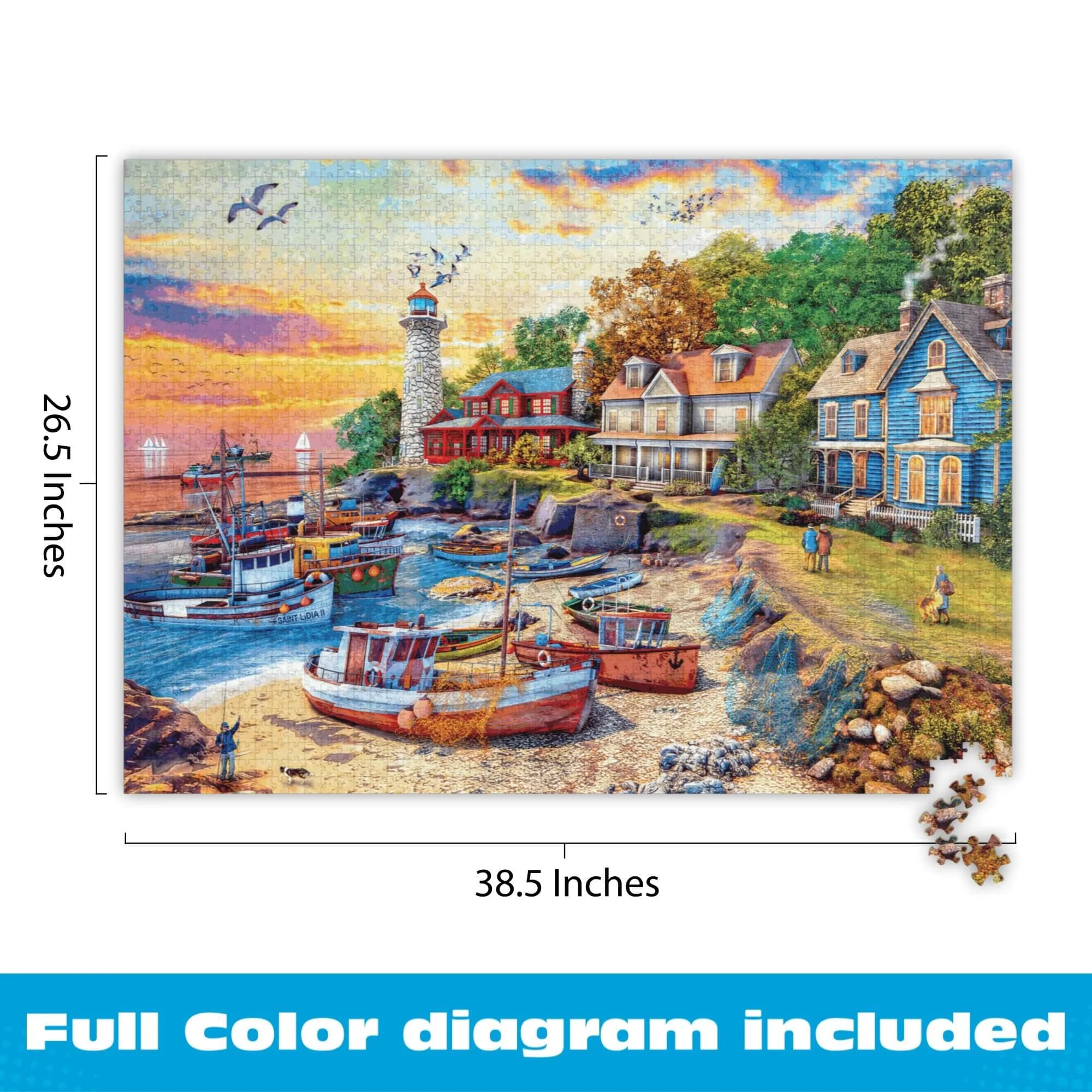 Buffalo Games American Harbor Town 2000 Piece Jigsaw Puzzle 156 g (5.5 oz) | Educational Puzzle with Poster - view 4