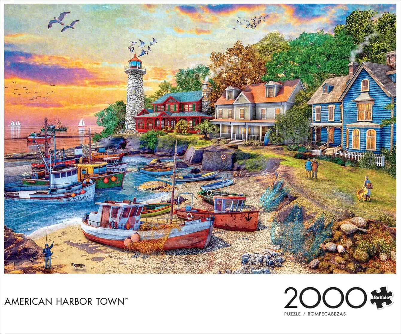 Buffalo Games American Harbor Town 2000 Piece Jigsaw Puzzle 156 g (5.5 oz) | Educational Puzzle with Poster - main product image