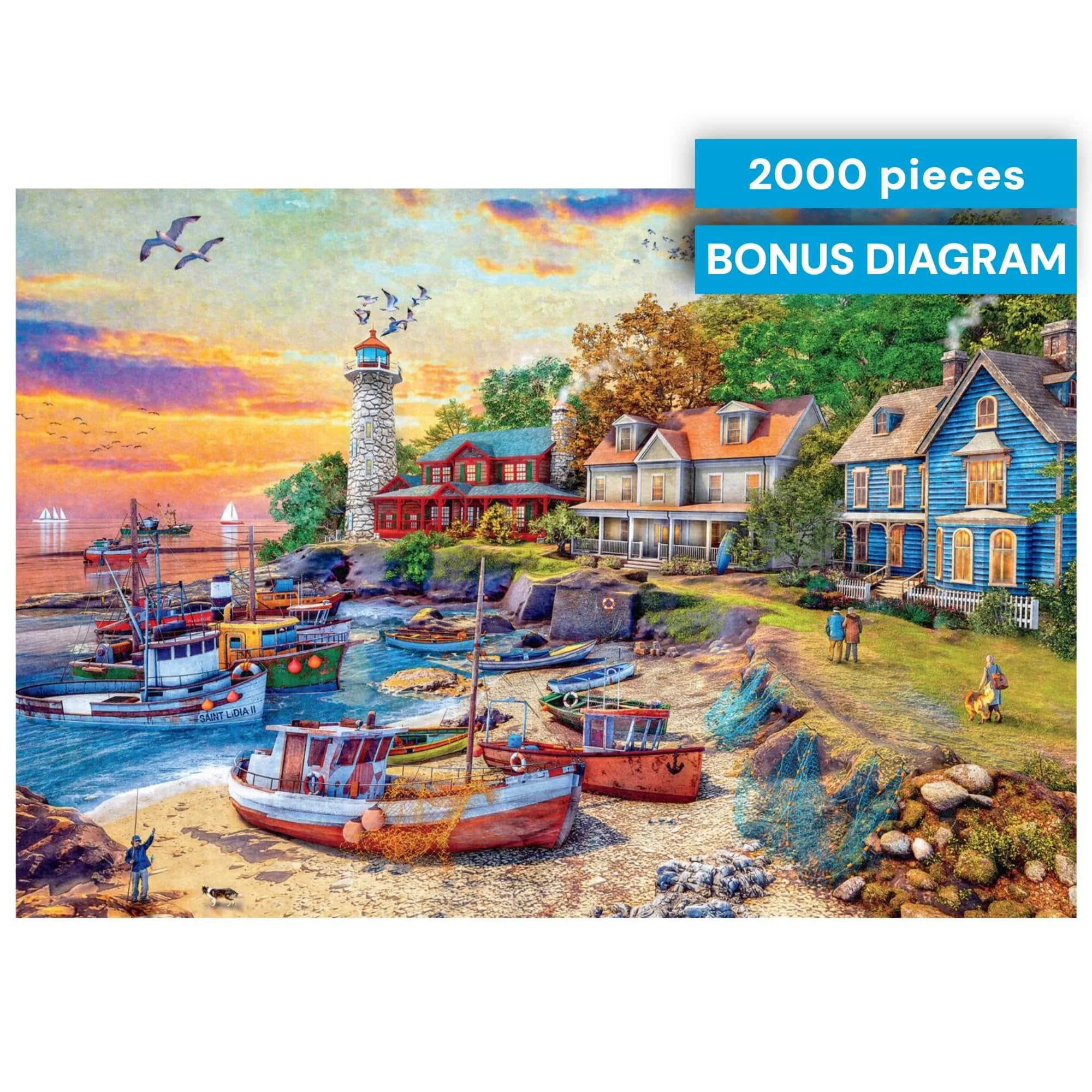 Buffalo Games American Harbor Town 2000 Piece Jigsaw Puzzle 156 g (5.5 oz) | Educational Puzzle with Poster - view 8