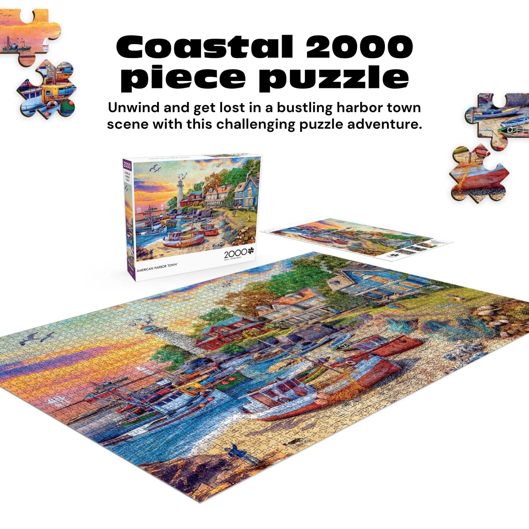 Buffalo Games American Harbor Town 2000 Piece Jigsaw Puzzle 156 g (5.5 oz) | Educational Puzzle with Poster - view 2