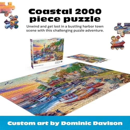 Buffalo Games American Harbor Town 2000 Piece Jigsaw Puzzle 156 g (5.5 oz) | Educational Puzzle with Poster thumbnail 3