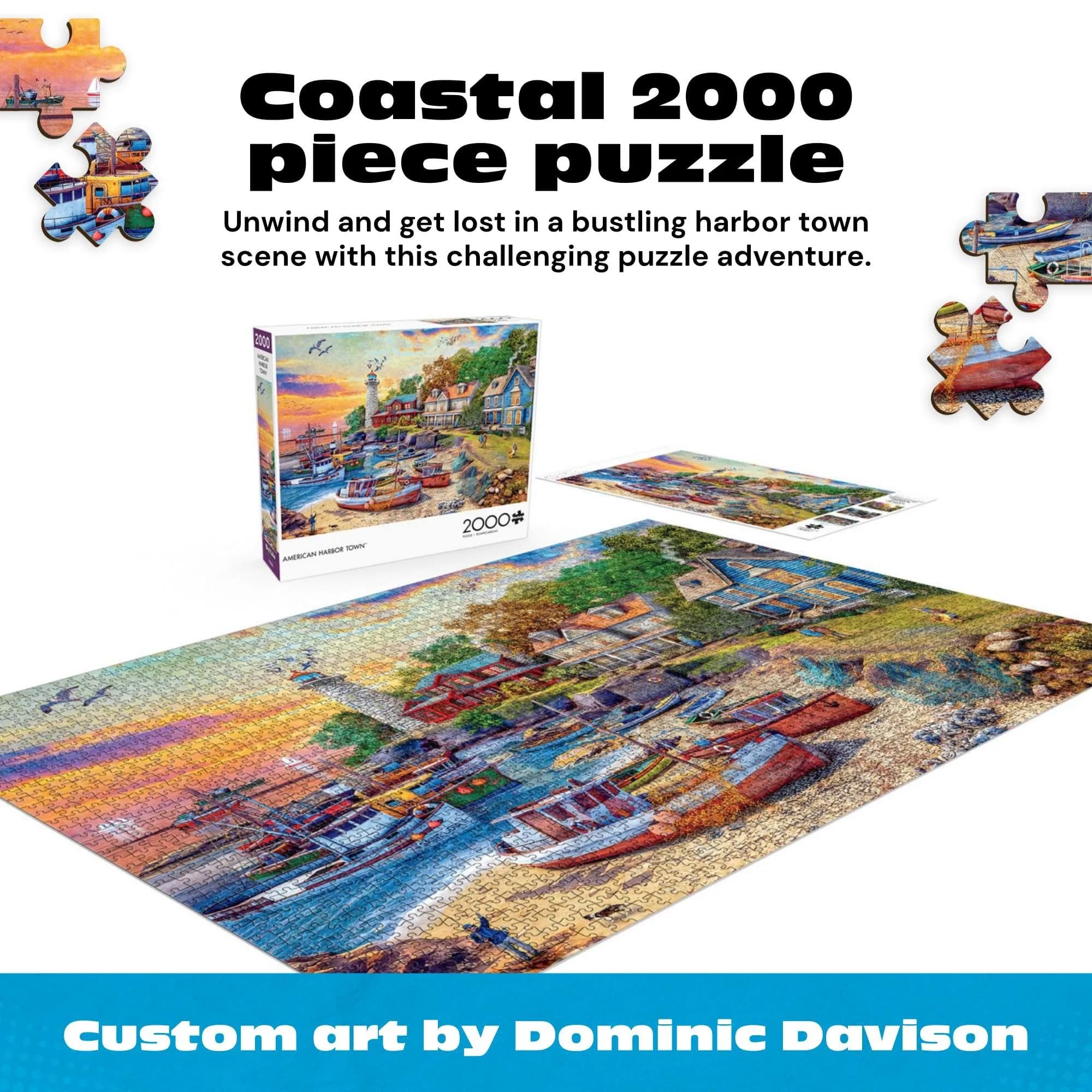 Buffalo Games American Harbor Town 2000 Piece Jigsaw Puzzle 156 g (5.5 oz) | Educational Puzzle with Poster - view 3
