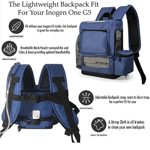 O2TOTES Backpack for Inogen One G5 & Rove 6, Navy Blue, 7.2 inches (18.3 cm) Width thumbnail 6