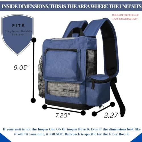 O2TOTES Backpack for Inogen One G5 & Rove 6, Navy Blue, 7.2 inches (18.3 cm) Width thumbnail 7