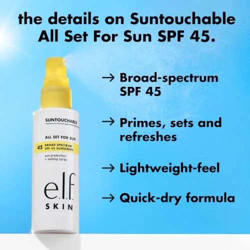 e.l.f. SKIN All Set For Sun SPF 45 Setting Spray 60ml (2 Fl Oz) | Clear Mist with Broad Spectrum UVA/UVB Protection thumbnail 3