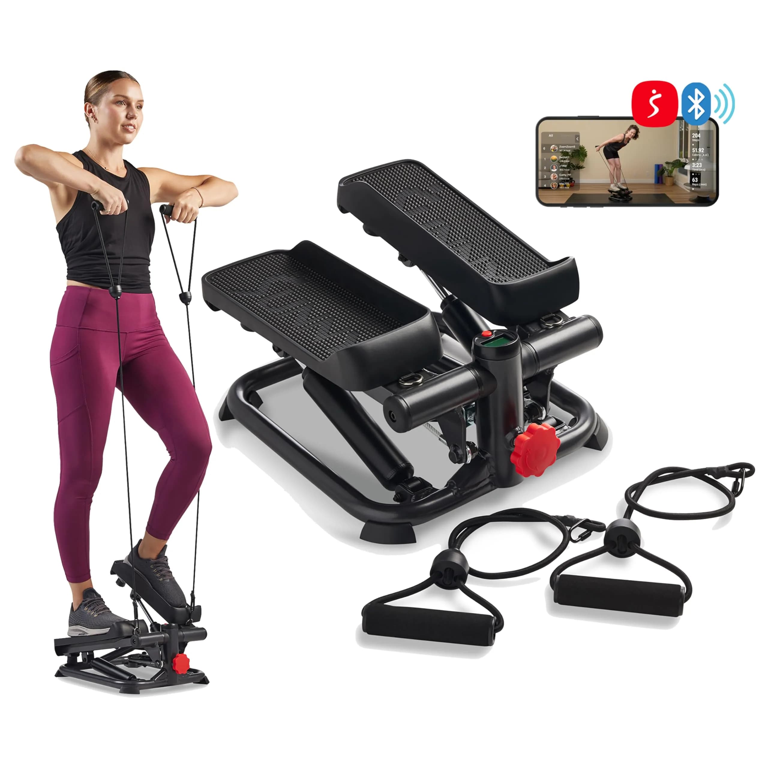 Sunny Health & Fitness Smart Mini Stepper with Bands & Adjustable Step Height | Full Body Workout Home Cardio 8.26 kg (18.2 lb) - main product image