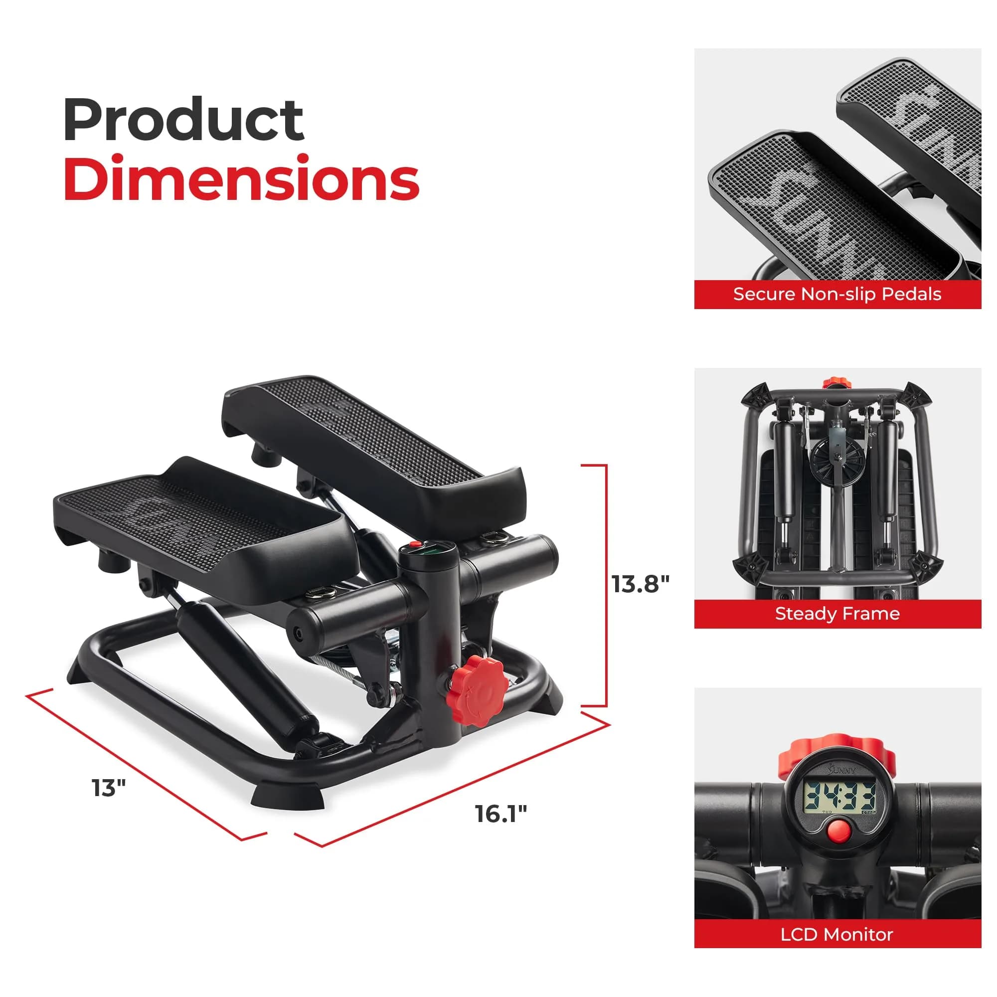 Sunny Health & Fitness Smart Mini Stepper with Bands & Adjustable Step Height | Full Body Workout Home Cardio 8.26 kg (18.2 lb) - view 6