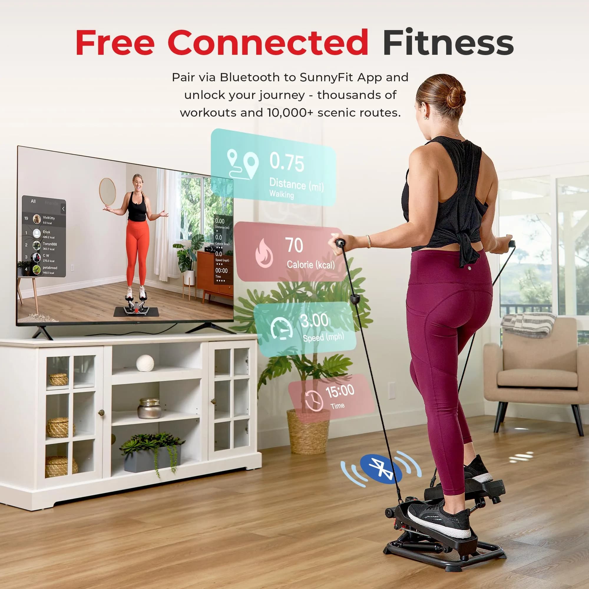 Sunny Health & Fitness Smart Mini Stepper with Bands & Adjustable Step Height | Full Body Workout Home Cardio 8.26 kg (18.2 lb) - view 3