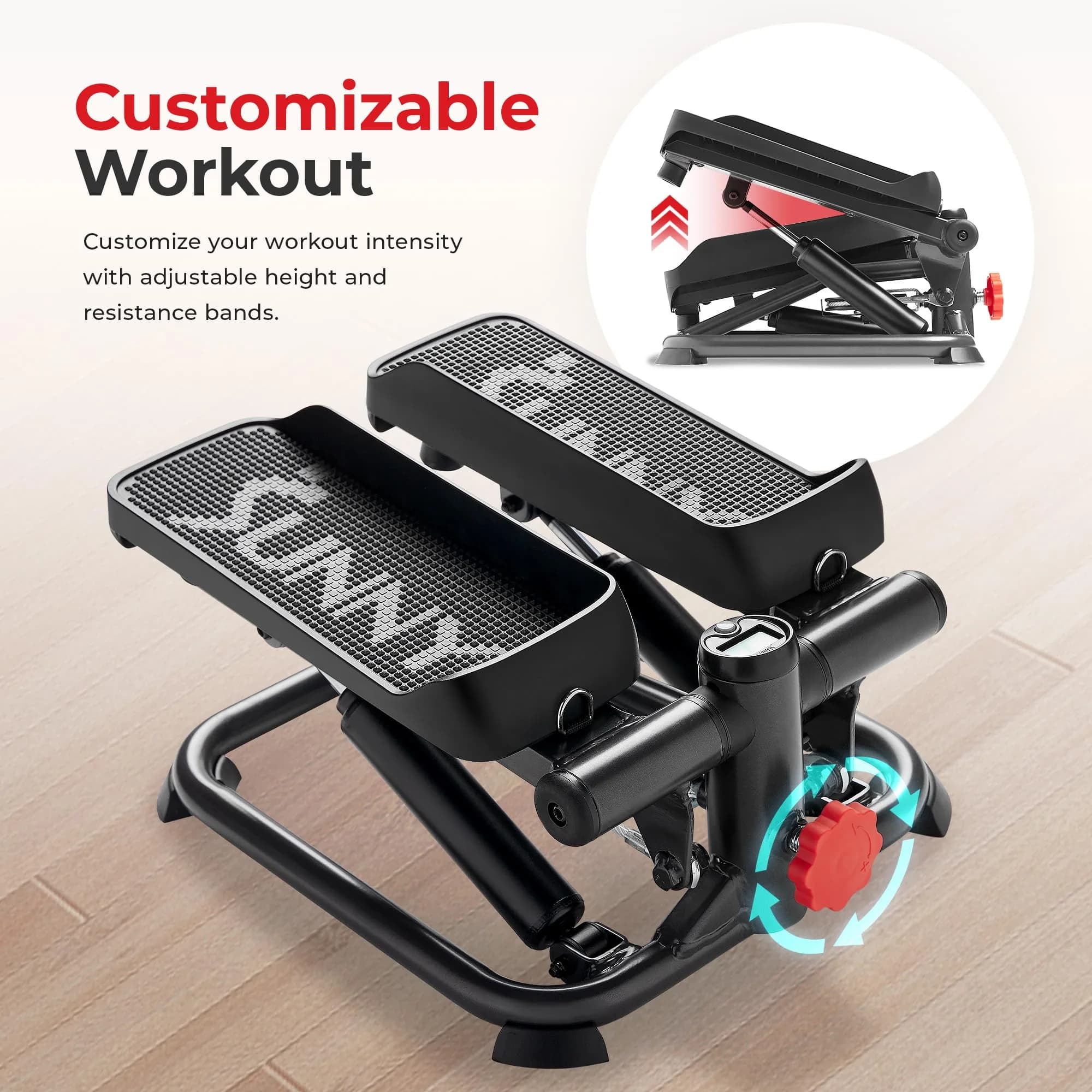 Sunny Health & Fitness Smart Mini Stepper with Bands & Adjustable Step Height | Full Body Workout Home Cardio 8.26 kg (18.2 lb) - view 4