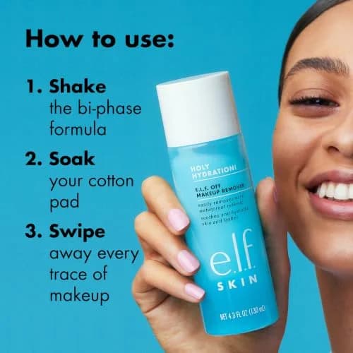 e.l.f. SKIN Holy Hydration Off Makeup Remover 4.3 Fl Oz | Gentle Waterproof Makeup Melting Solution thumbnail 6