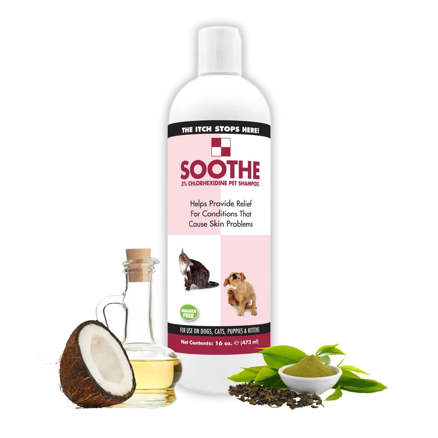 Showseason Soothe Itch Relief Pet Shampoo for Dogs & Cats 16 oz. | Antiseptic | Cools Red, Inflamed Skin | Made in USA