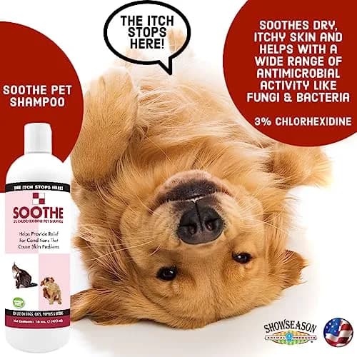 Showseason Soothe Itch Relief Pet Shampoo for Dogs & Cats 16 oz. | Antiseptic | Cools Red, Inflamed Skin | Made in USA thumbnail 2