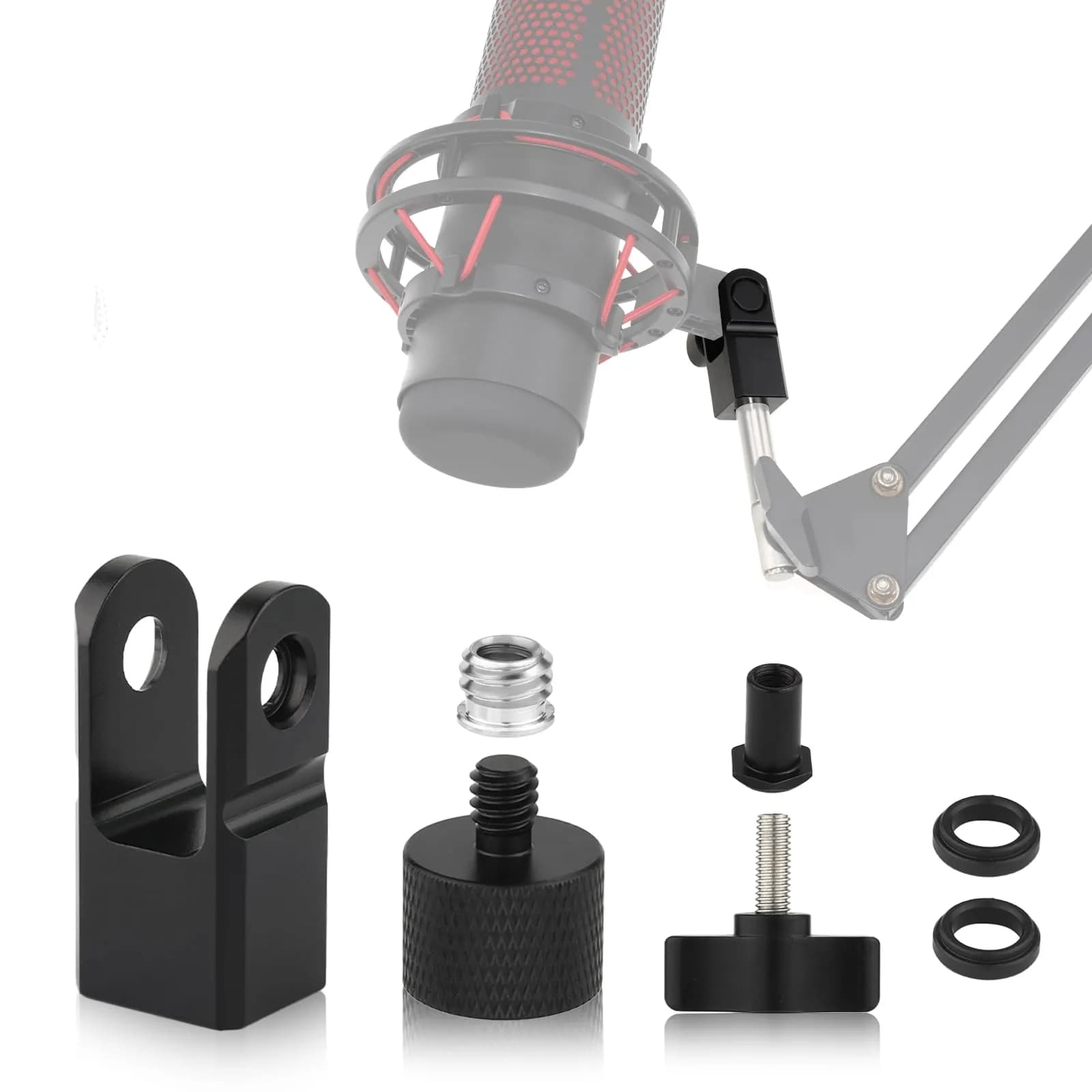SAVITA Microphone Mount Adapter with 3/8" & 1/4" Screw Adapters for HyperX QuadCast, Black | Durable Metal Construction for Boom Arms
