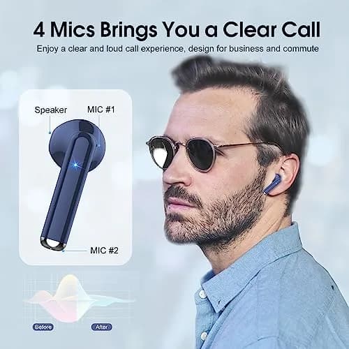 OYIB Wireless Earbuds Bluetooth 5.3, Clear Call ENC Mic Headphones Deep Blue | 13mm Dynamic Drivers thumbnail 2