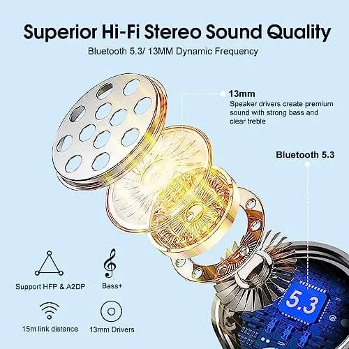 OYIB Wireless Earbuds Bluetooth 5.3, Clear Call ENC Mic Headphones Deep Blue | 13mm Dynamic Drivers thumbnail 3