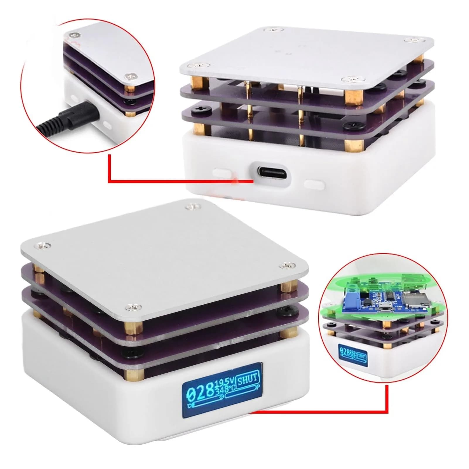 Acogedor Mini Hot Plate, 65W 20V PCB SMD Preheating Soldering Station 350℃ | OLED Display, 5.6cm x 5.6cm - view 8