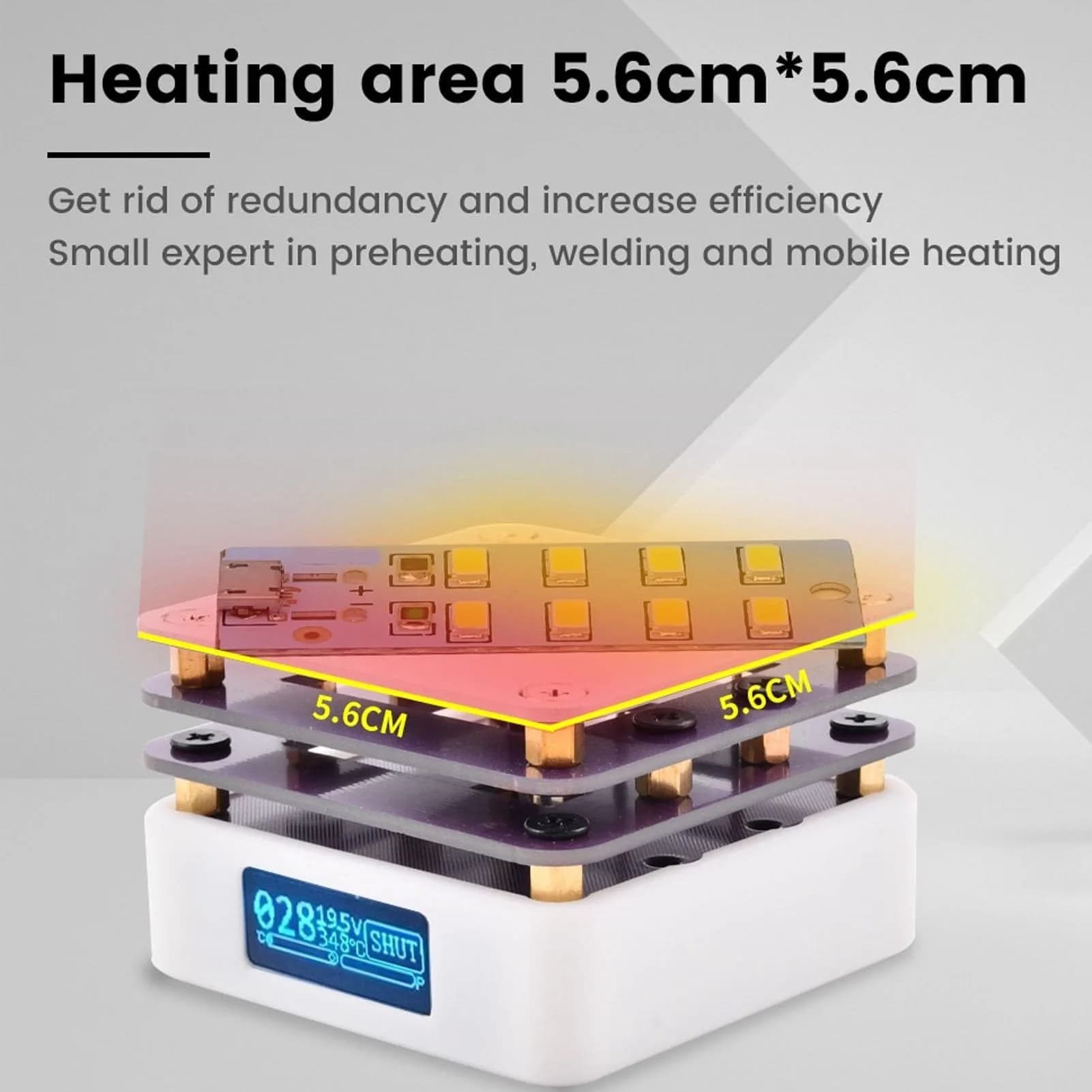 Acogedor Mini Hot Plate, 65W 20V PCB SMD Preheating Soldering Station 350℃ | OLED Display, 5.6cm x 5.6cm - view 3