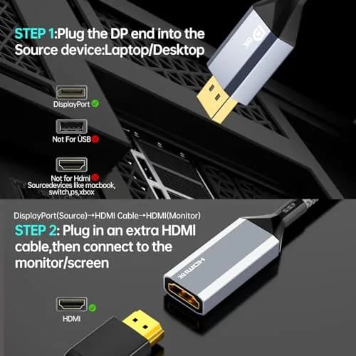 AGFINEST Active DisplayPort to HDMI Adapter 20cm (0.65ft) | 8K@60Hz 4K@120Hz DP 1.4 to HDMI 2.1 Converter thumbnail 5