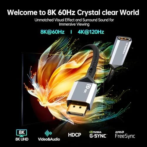 AGFINEST Active DisplayPort to HDMI Adapter 20cm (0.65ft) | 8K@60Hz 4K@120Hz DP 1.4 to HDMI 2.1 Converter thumbnail 3