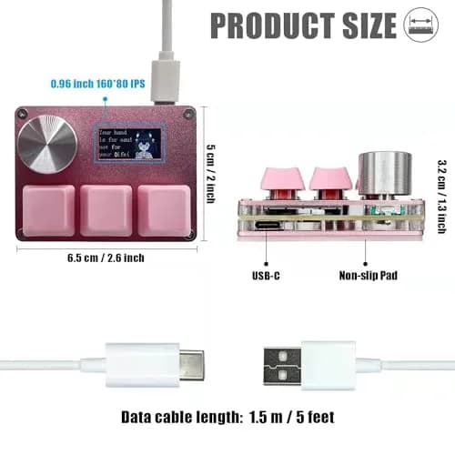BTXETUEL SayoDevice O3C Keyboard with Knob and Screen, 3 Hall Magnetic Linear Switches, 8000Hz, Pink thumbnail 3