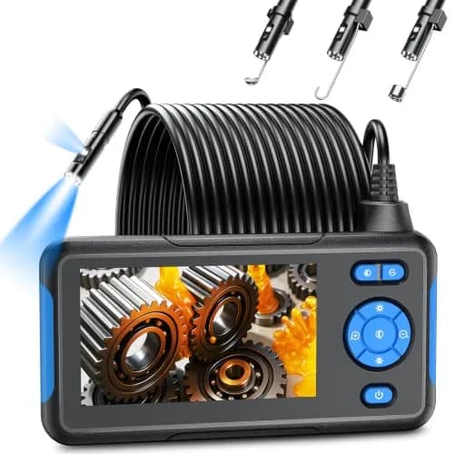 T TAKMLY Industrial Endoscope Borescope Inspection Camera with Dual Lens, 1080P 4.3" LCD Screen, 16.5FT Semi-Rigid Cable — Grey