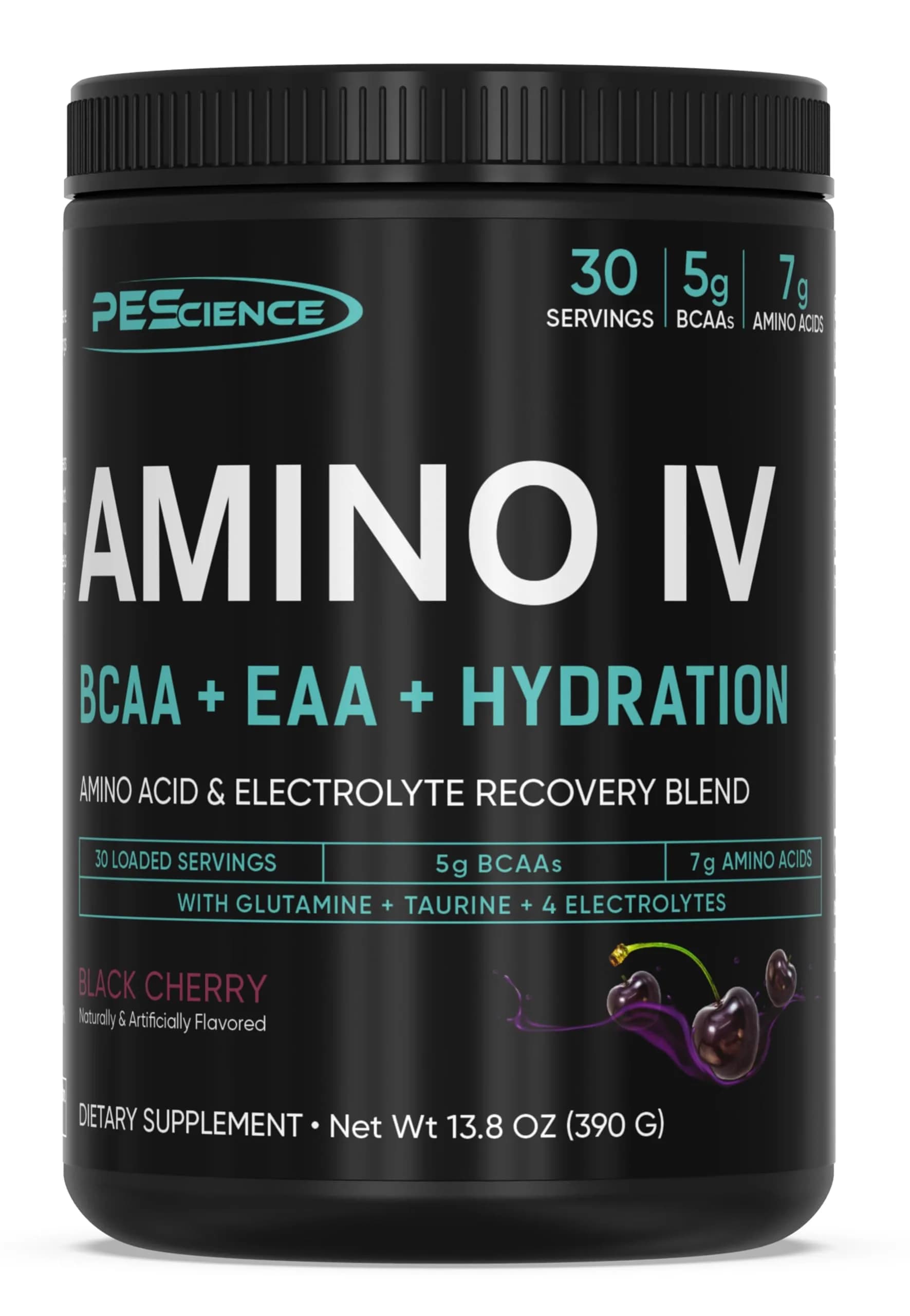 PEScience Amino IV BCAA & EAA Powder 13.8oz | High Leucine, Sugar-Free Hydration — Black Cherry