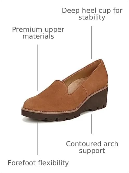 Vionic Willa Wedge Loafer Shoes Brown Suede 6 M (2.27 kg) | APMA Accepted Arch Support thumbnail 4